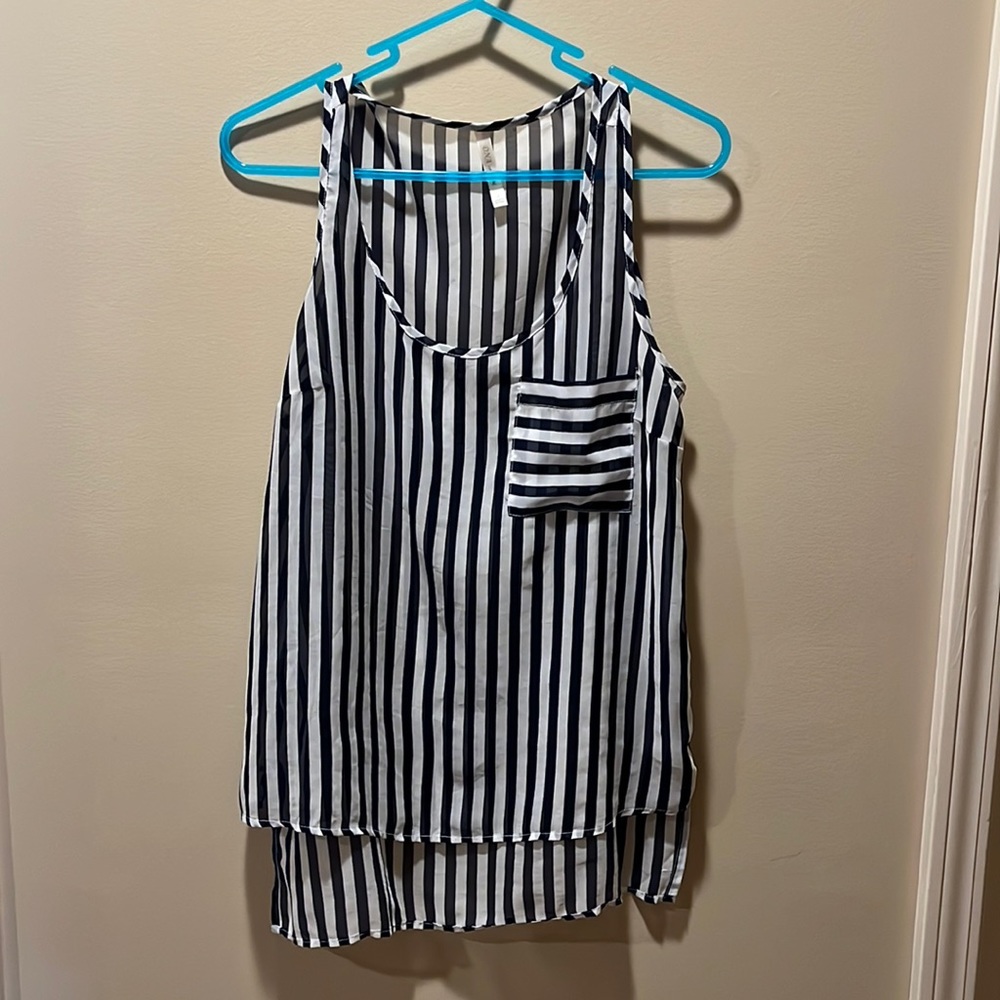 Sheer Navy and White Striped Tank Top, DNA Couture brand
